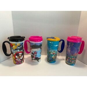 Disney Parks Refillable Resort Mugs Lot of 4 Mickey Minnie Mouse Travel Tumblers